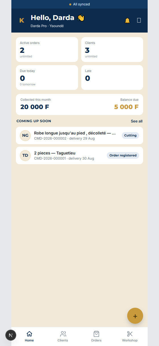 Workshop dashboard in KOUTIVO