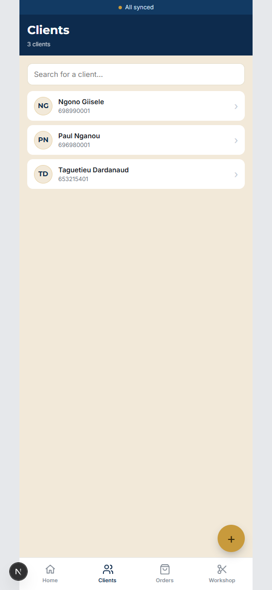 Client list in the KOUTIVO app